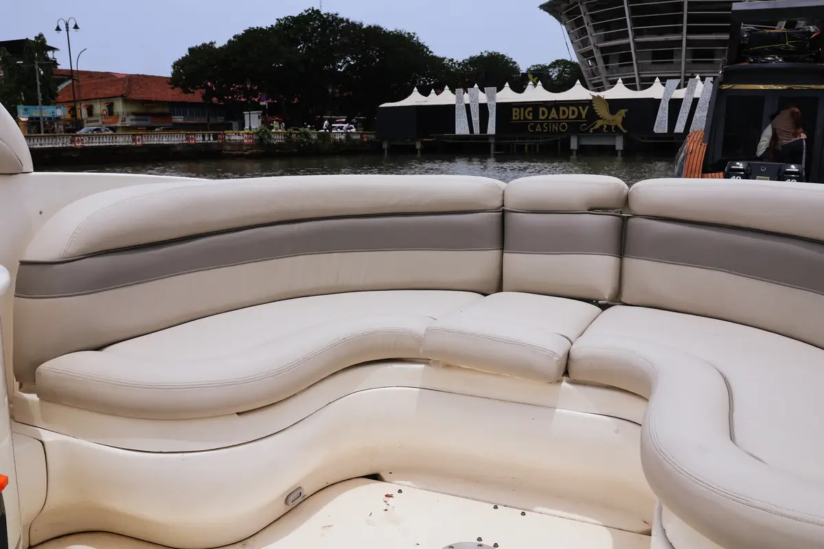 The lounge seating on deck, set up for guests