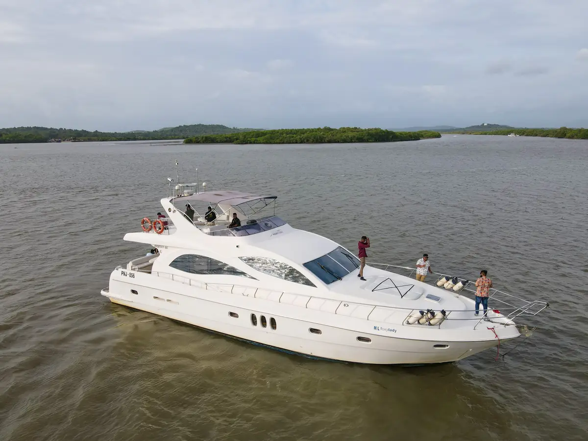 A Yacht Life Goa yacht at anchor on the river